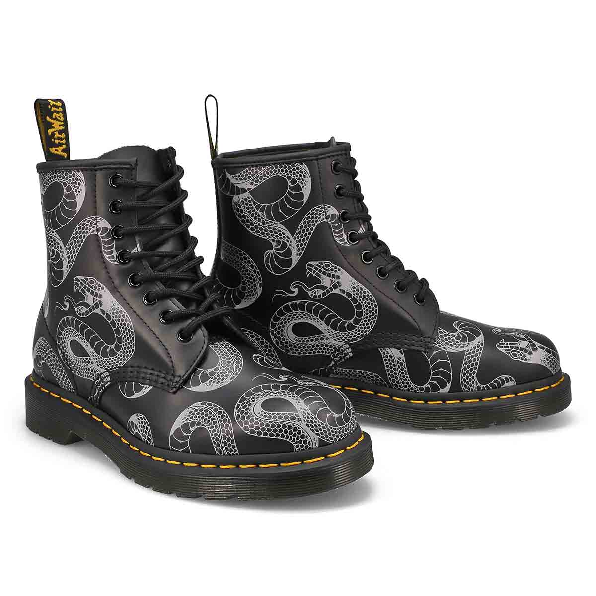 Botte lisse 1460 8 œillets, motif serpent, unisexe