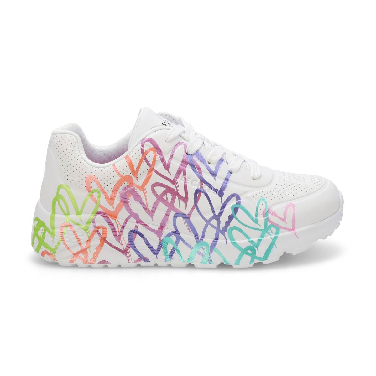 Girls'  Uno Lite Goldcrown Rainbow Foil Heart Sneaker - White/Multi