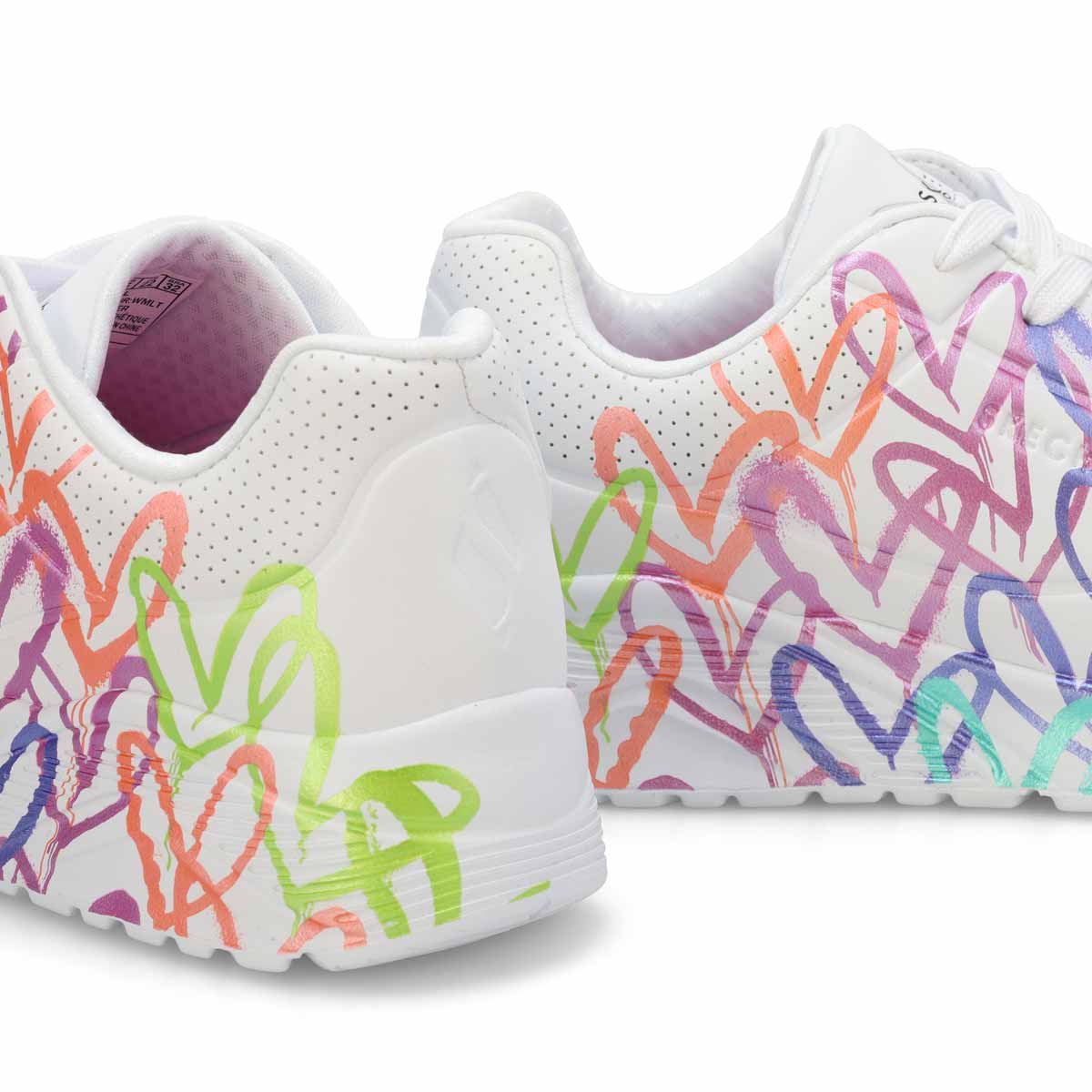 Girls'  Uno Lite Goldcrown Rainbow Foil Heart Sneaker - White/Multi