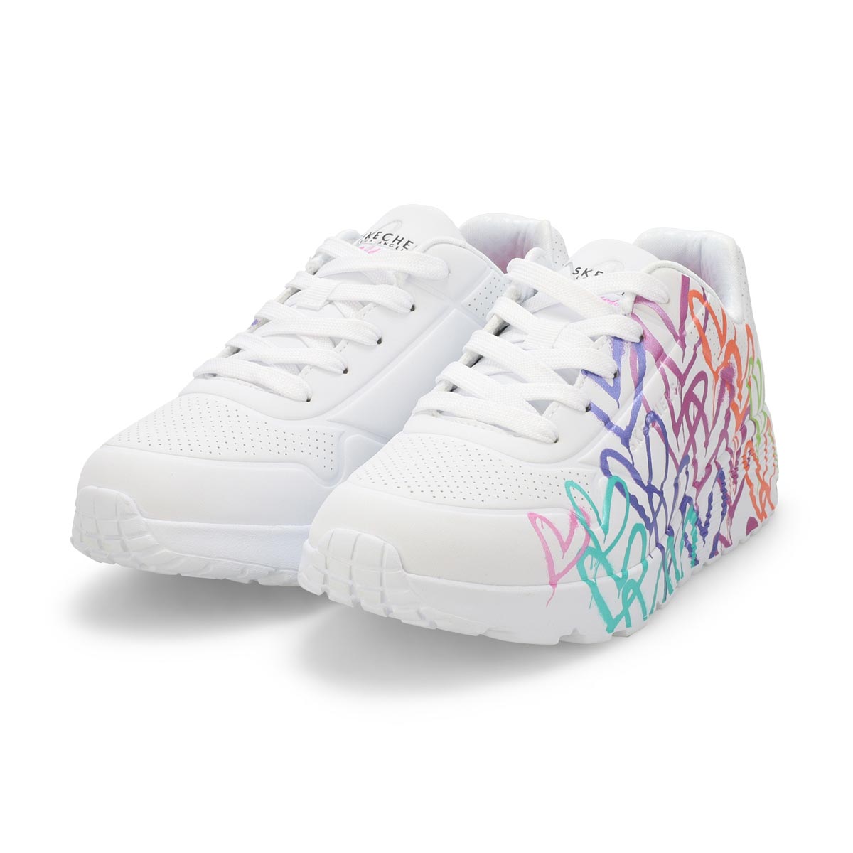 Girls'  Uno Lite Goldcrown Rainbow Foil Heart Sneaker - White/Multi
