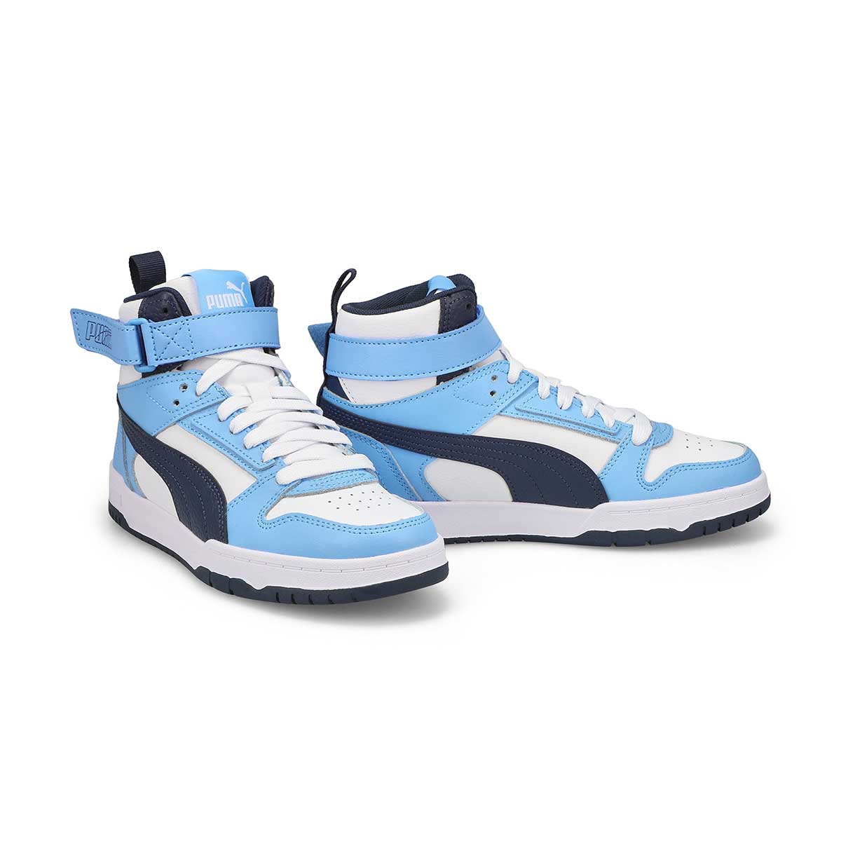 Puma Boys RBD Game Jr Basketball Sneaker in White Club Navy Team Light Blue Size 5 Medium