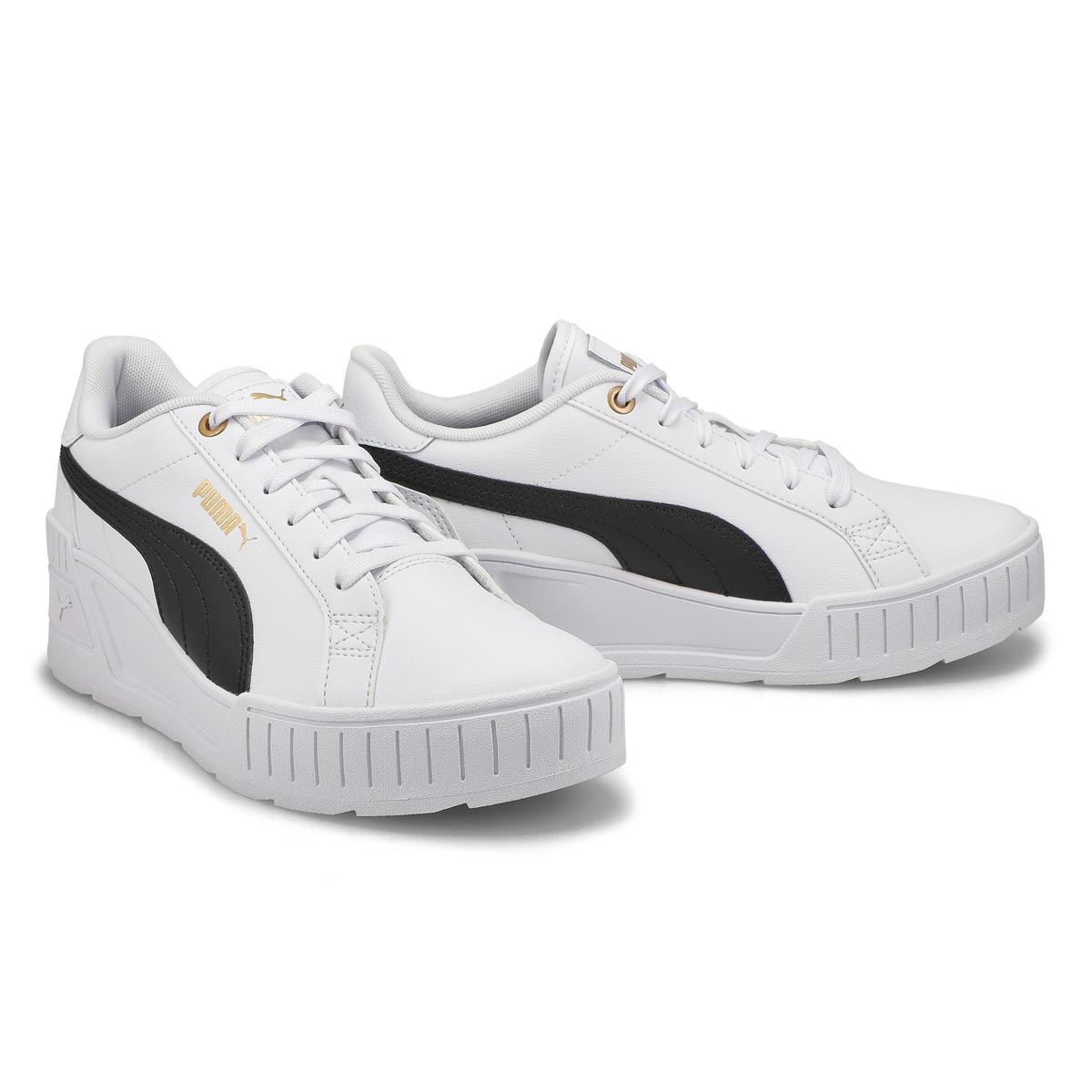 Puma Women's Karmen Wedge Sneaker-Wht/Blk/Gld | SoftMoc.com