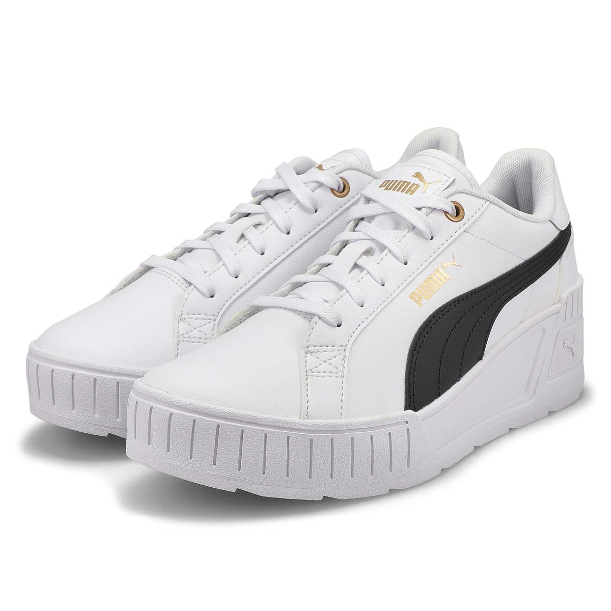 Puma Women's Karmen Wedge Sneaker-Wht/Blk/Gld | SoftMoc.com