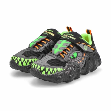 Boys' Skech-O Saurus Light Sneaker - Black/Lime