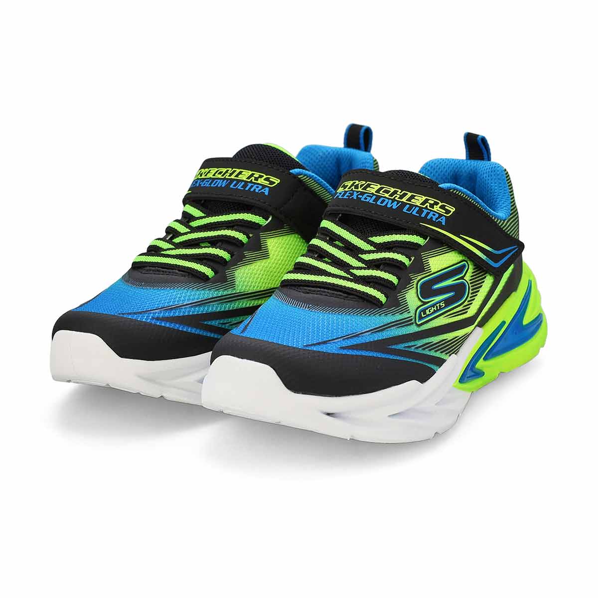 Boys'  S Lights Flex-Glow Ultra Sneaker - Blue/Lime Green