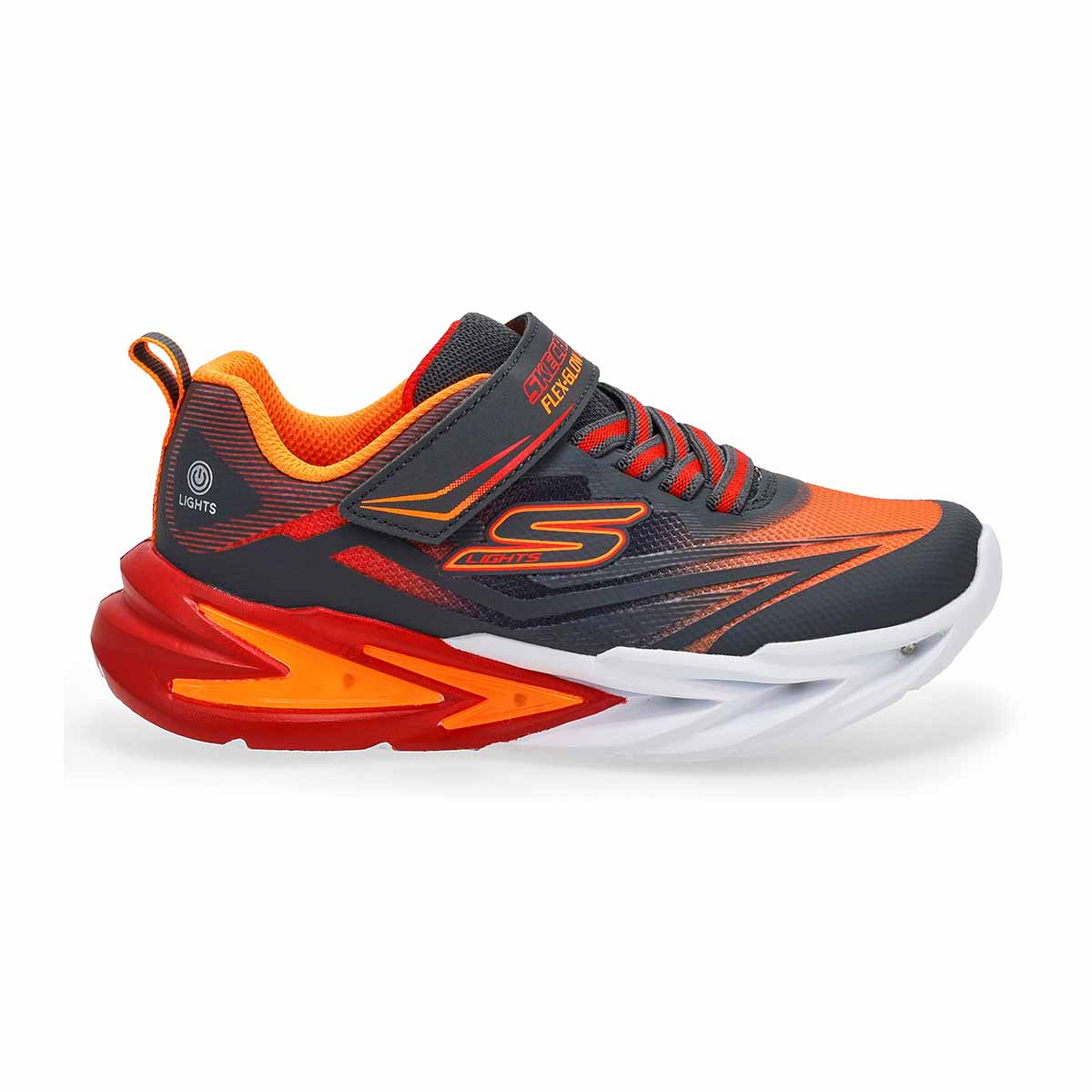 Boys'  S Lights Flex-Glow Ultra Sneaker - Charcoal/Red/Orange