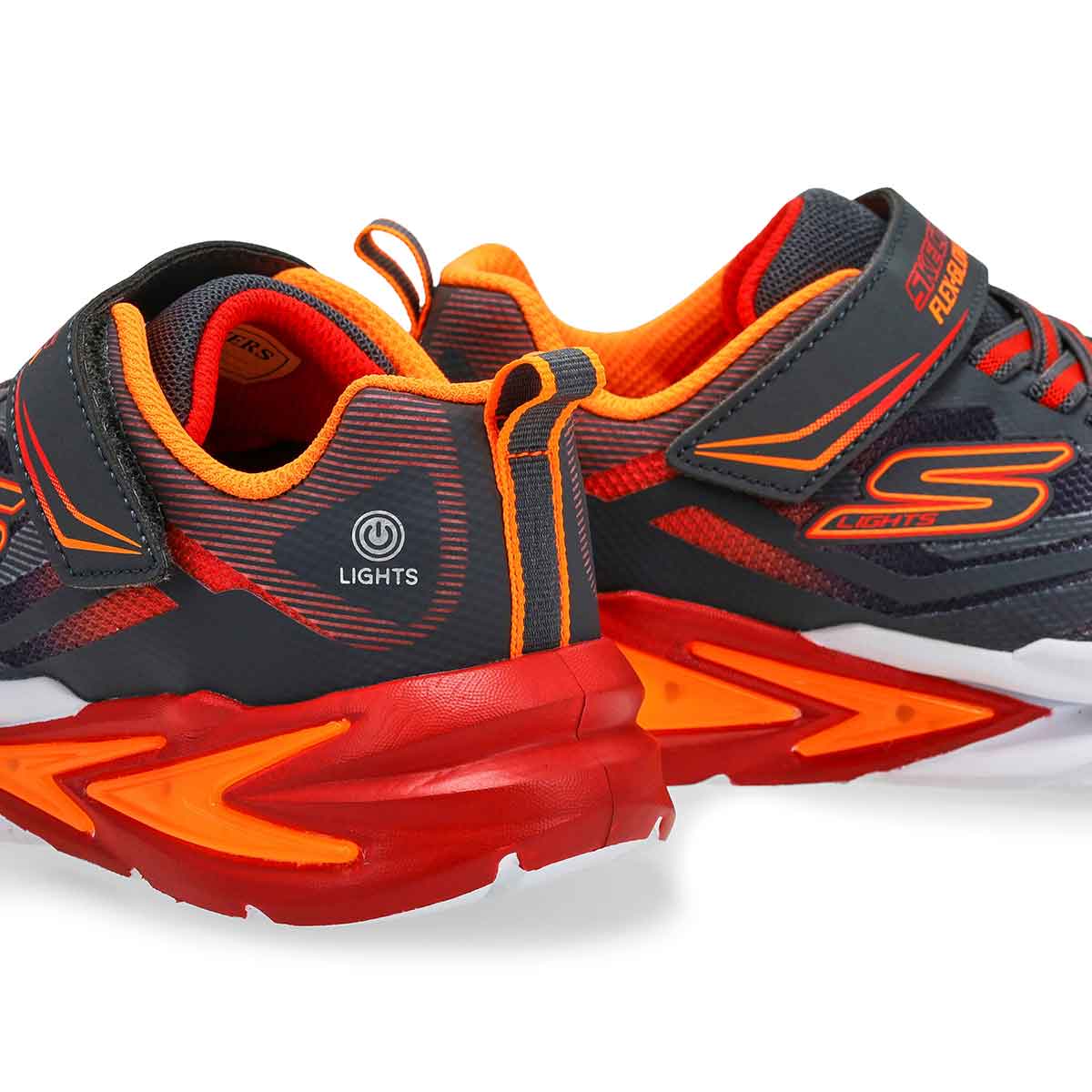 Boys'  S Lights Flex-Glow Ultra Sneaker - Charcoal/Red/Orange