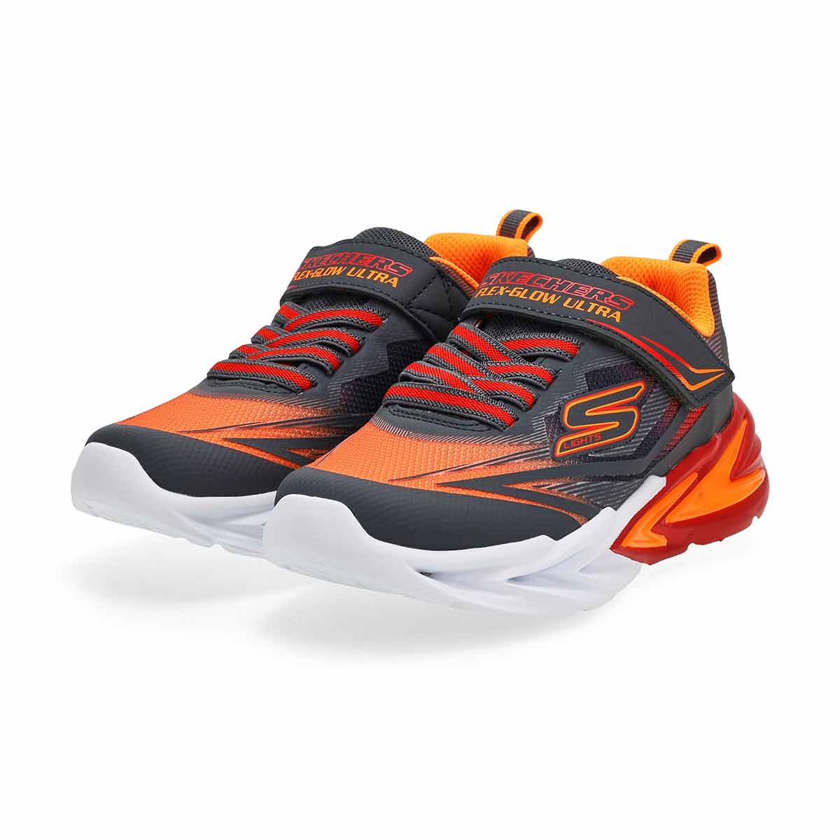 Boys'  S Lights Flex-Glow Ultra Sneaker - Charcoal/Red/Orange