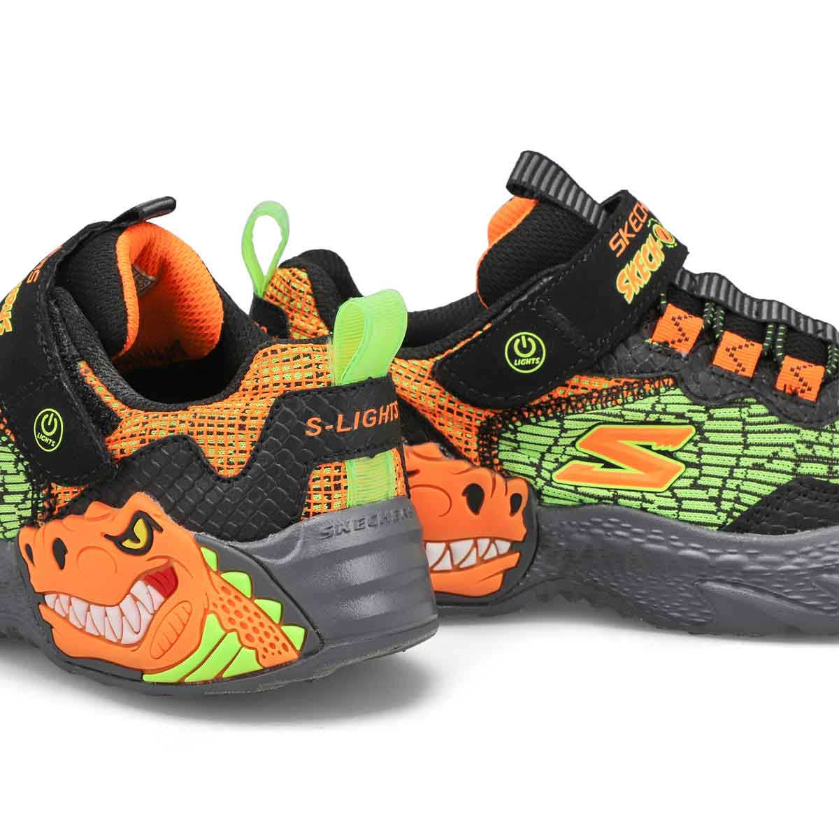 Boys' Dino-Lights Sneaker - Black/ Orange