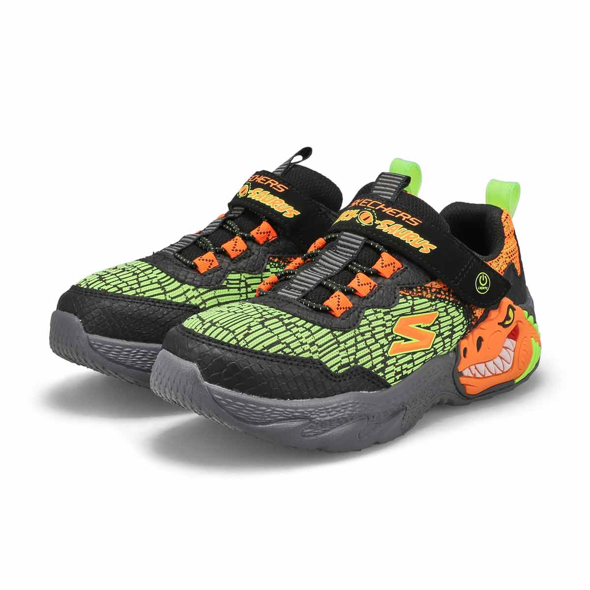 Boys' Dino-Lights Sneaker - Black/ Orange