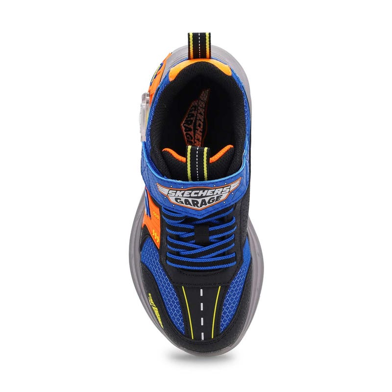 Boys' Skechers Garage sneaker in blue/orange.