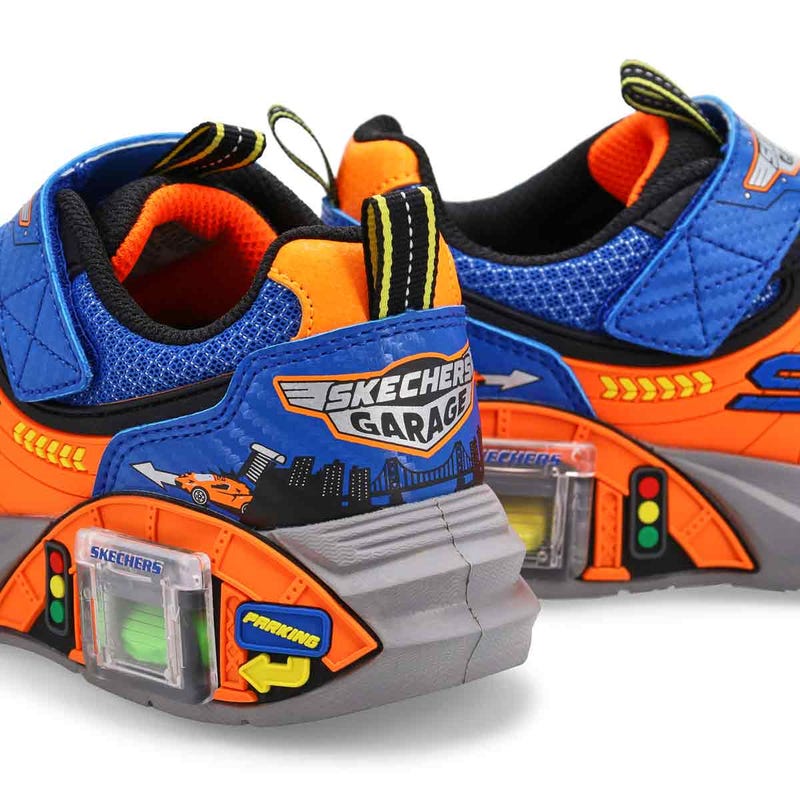 Boys' Skechers Garage sneaker in blue/orange.