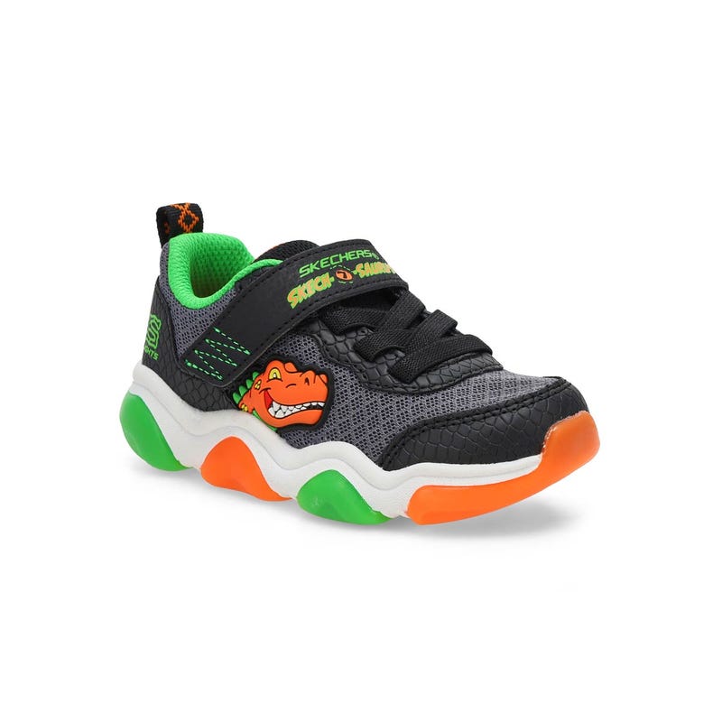 Infants'  Mighty Glow 2.0 Dino-Bolt Sneaker - Black/Charcoal/Orange