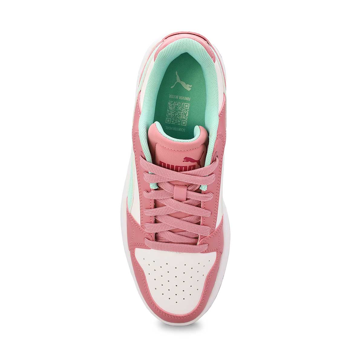 Girls'  Rebound Femme Lace Up Sneaker - White/Mint Melt/Poised Pink