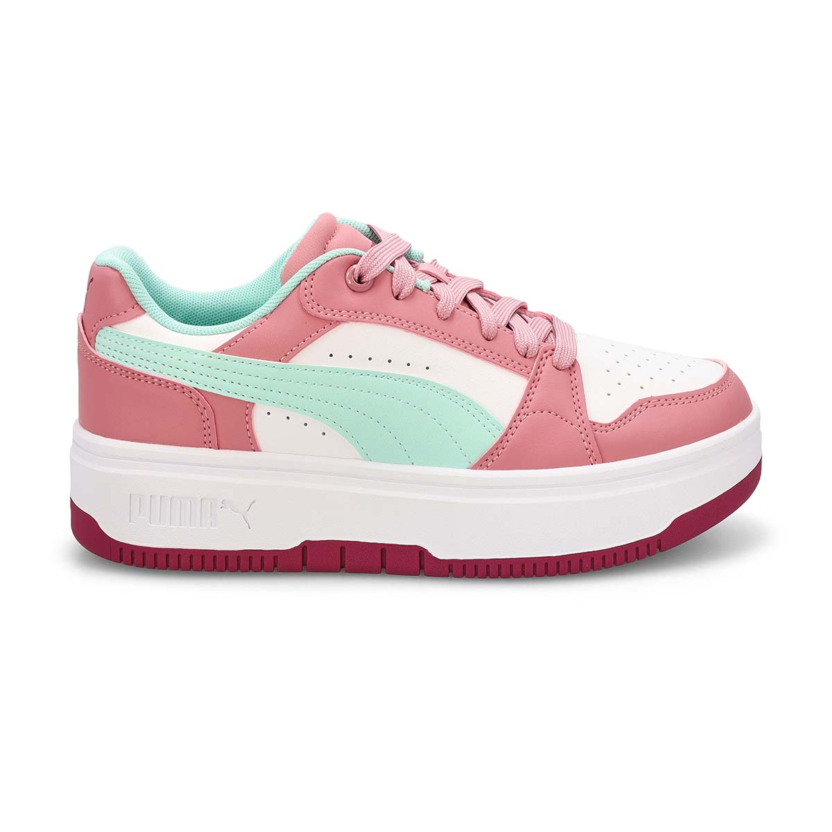 Girls'  Rebound Femme Lace Up Sneaker - White/Mint Melt/Poised Pink