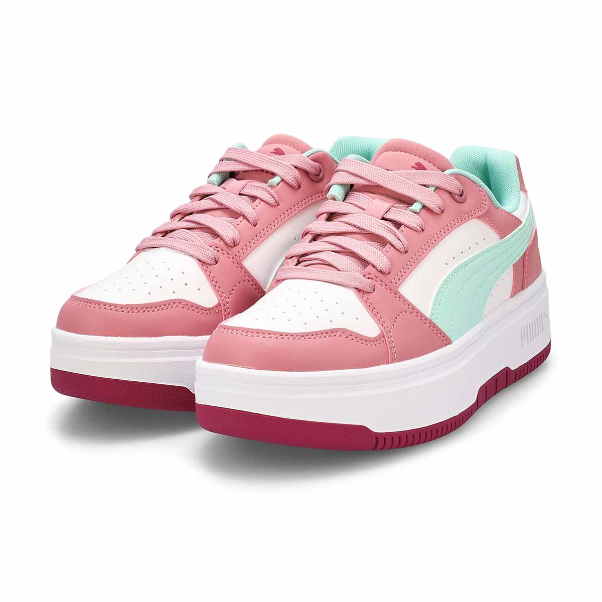 Girls'  Rebound Femme Lace Up Sneaker - White/Mint Melt/Poised Pink