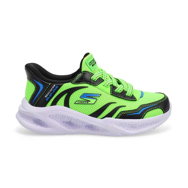 Boy's Meteor-lights Brisk-Beams Light Up Slip-Ins Sneaker - Lime/Black