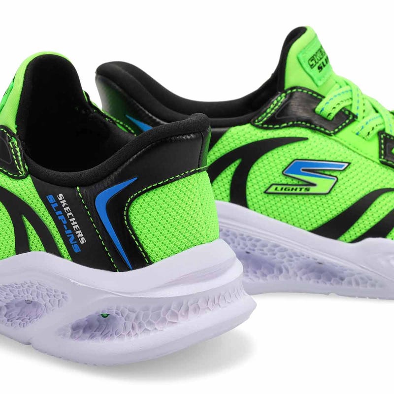 Boy's Meteor-lights Brisk-Beams Light Up Slip-Ins Sneaker - Lime/Black