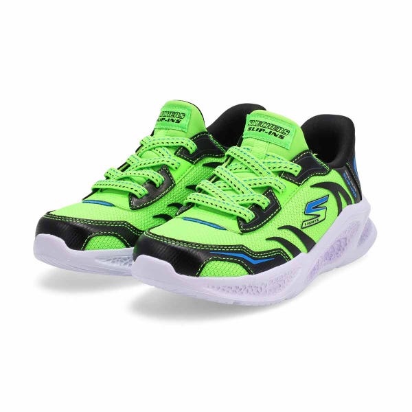 Boy's Meteor-lights Brisk-Beams Light Up Slip-Ins Sneaker - Lime/Black