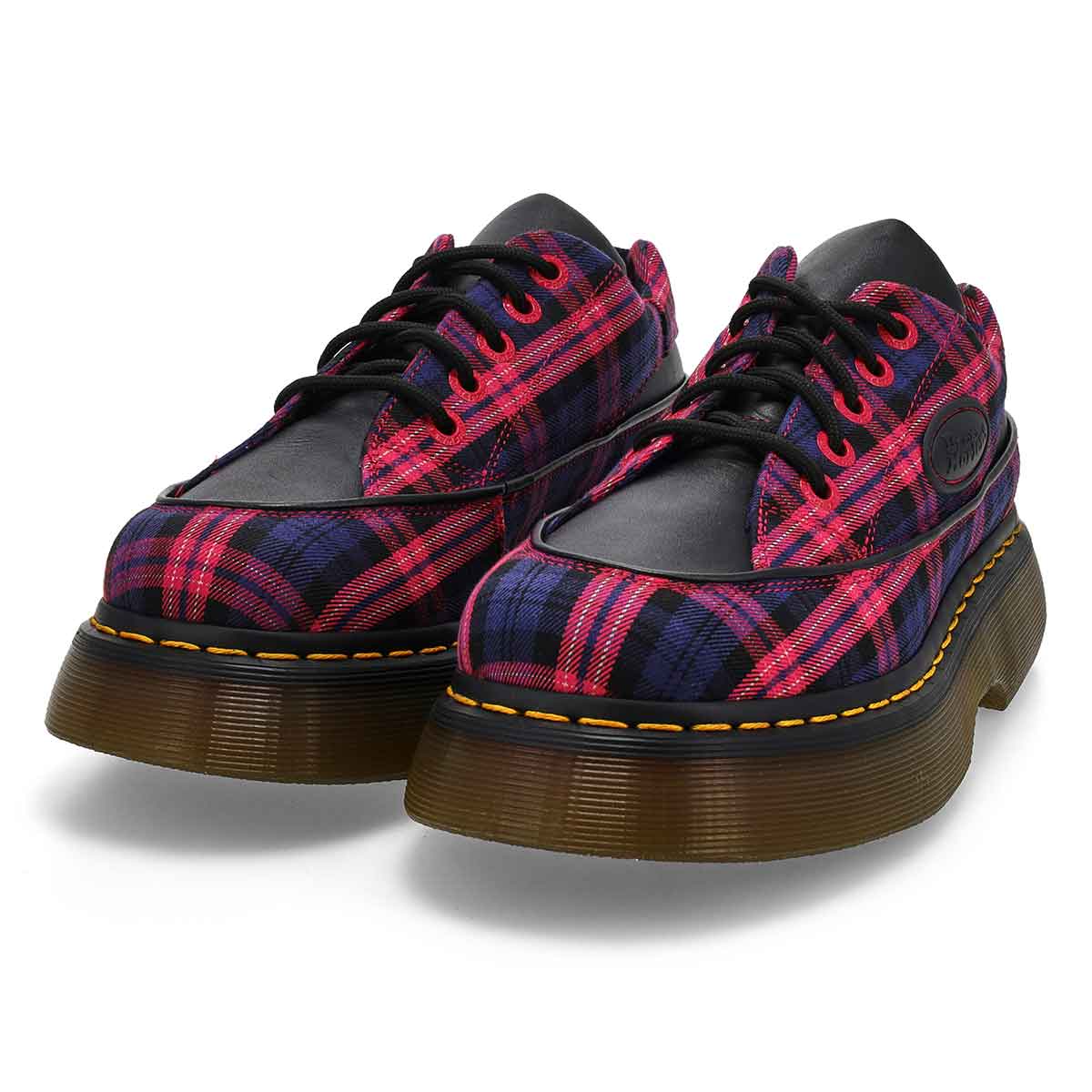 Women's Buzz Tartan Lace Up Platform Casual Oxford - Black/Pink Multi