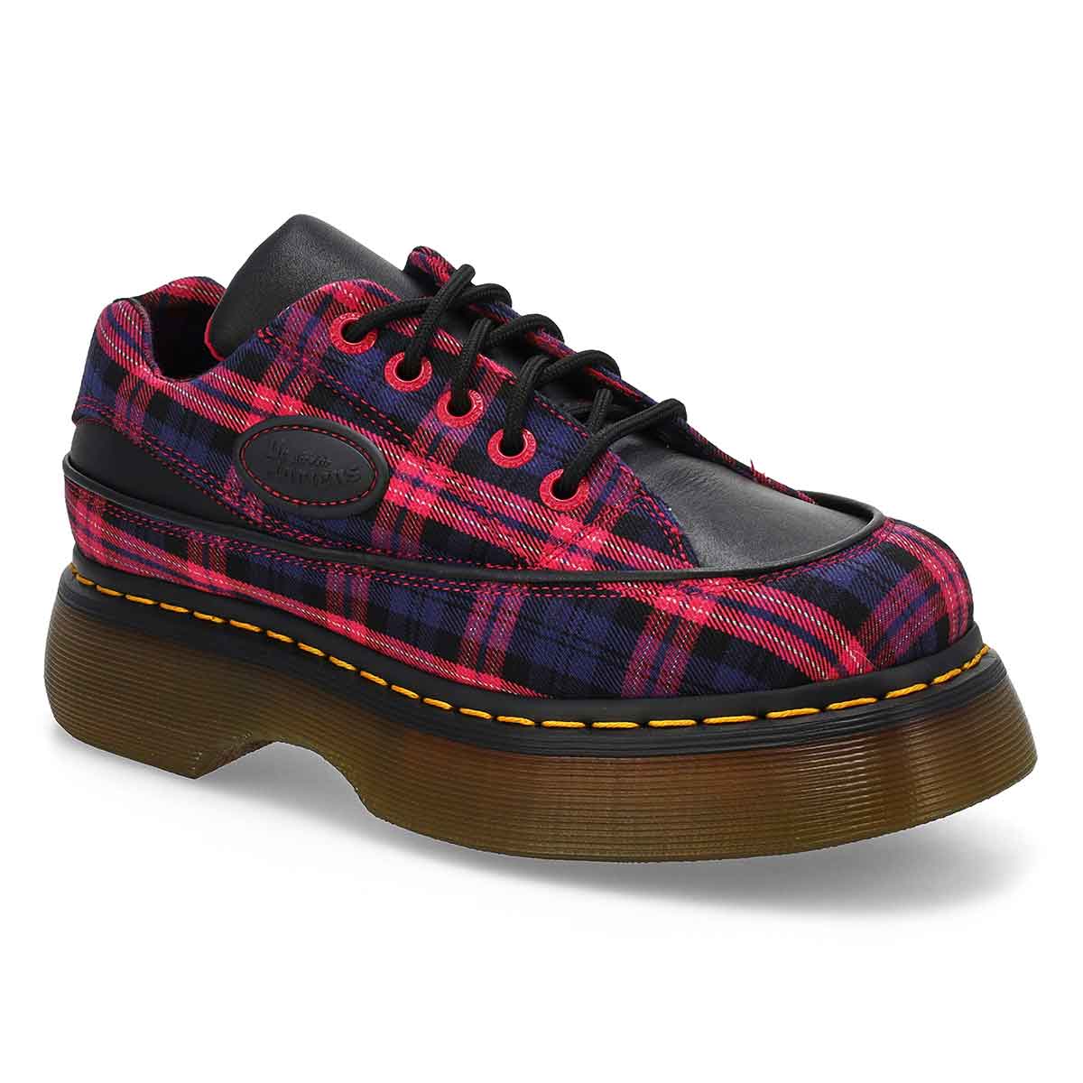 Women's Buzz Tartan Lace Up Platform Casual Oxford - Black/Pink Multi