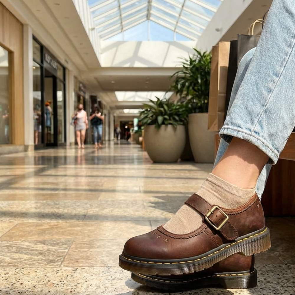 Women's Flower Mary Jane Casual Shoe - Dark Brown