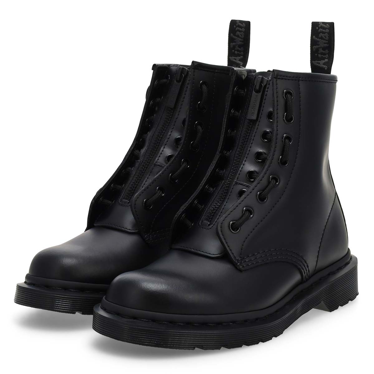 Botte 8 œillets PASCAL ZIP MONO, noir lisse, unisexe