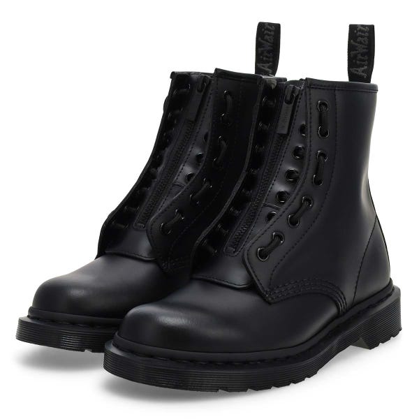 Unisex Pascal Zip Mono 8 Eye Boot - Black Smooth
