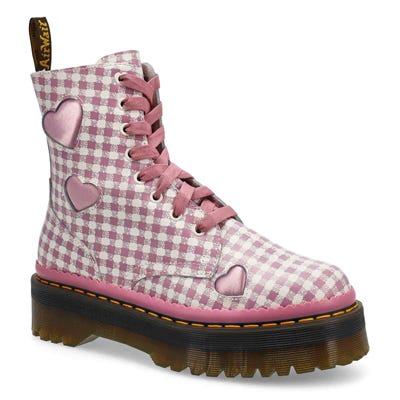 Lds Jadon Heart 8-Eye Combat Boot - White/Dusty Rose