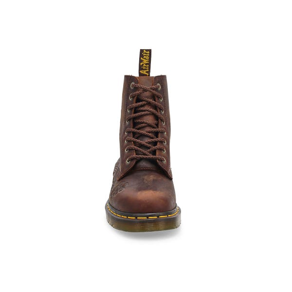 Women's  1460 Pascal Floral Deboss 8-Eye Boot - Dark Brown Crazy Horse
