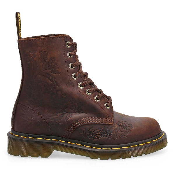 Women's  1460 Pascal Floral Deboss 8-Eye Boot - Dark Brown Crazy Horse