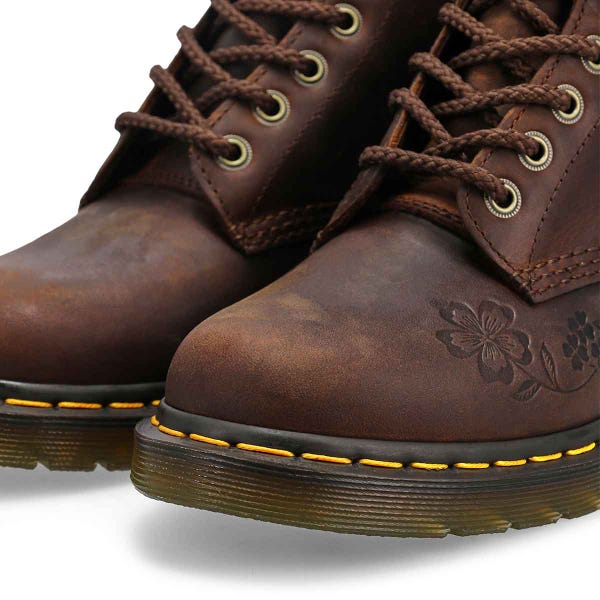 Women's  1460 Pascal Floral Deboss 8-Eye Boot - Dark Brown Crazy Horse