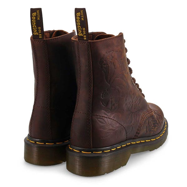 Women's  1460 Pascal Floral Deboss 8-Eye Boot - Dark Brown Crazy Horse