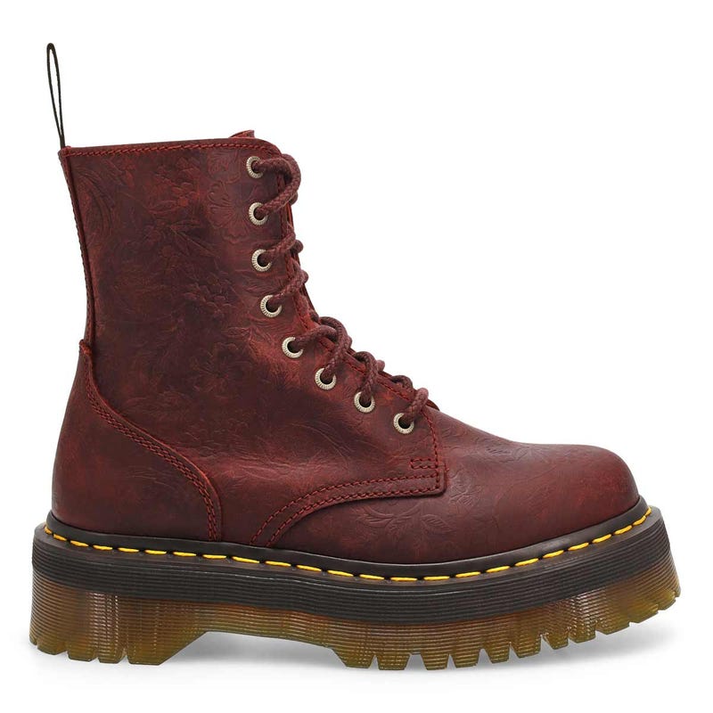 Women's 1460 Jadon Floral Deboss Platform Boot - Cherry Red Crazy Horse