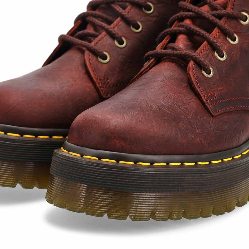 Women's 1460 Jadon Floral Deboss Platform Boot - Cherry Red Crazy Horse