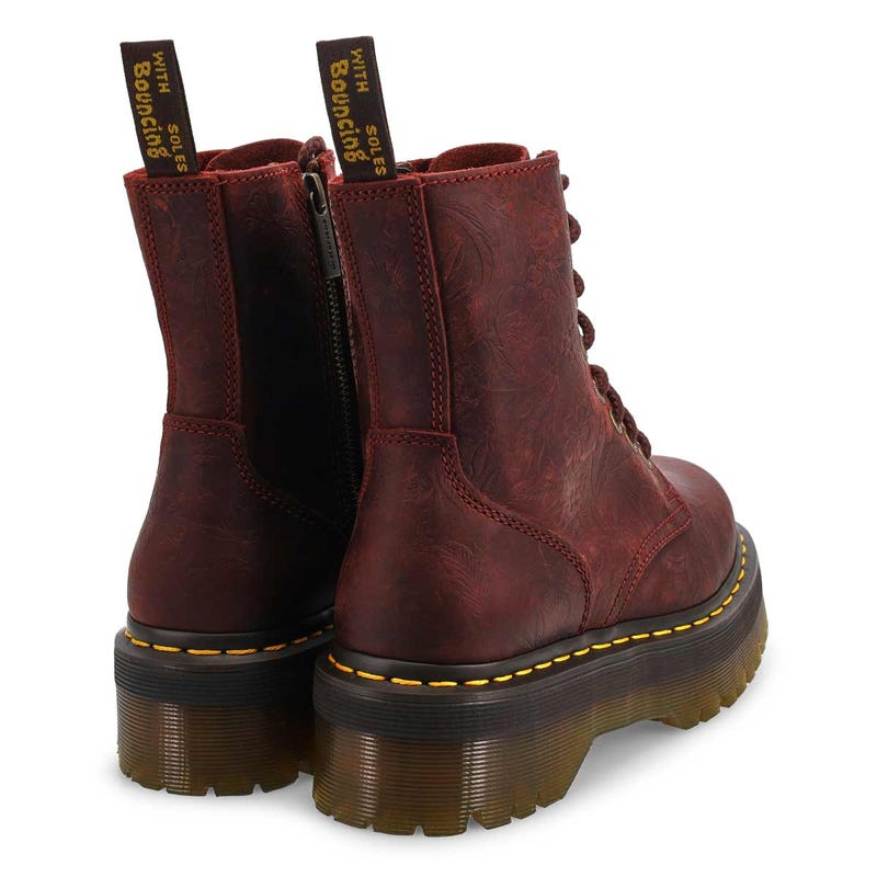 Women's 1460 Jadon Floral Deboss Platform Boot - Cherry Red Crazy Horse