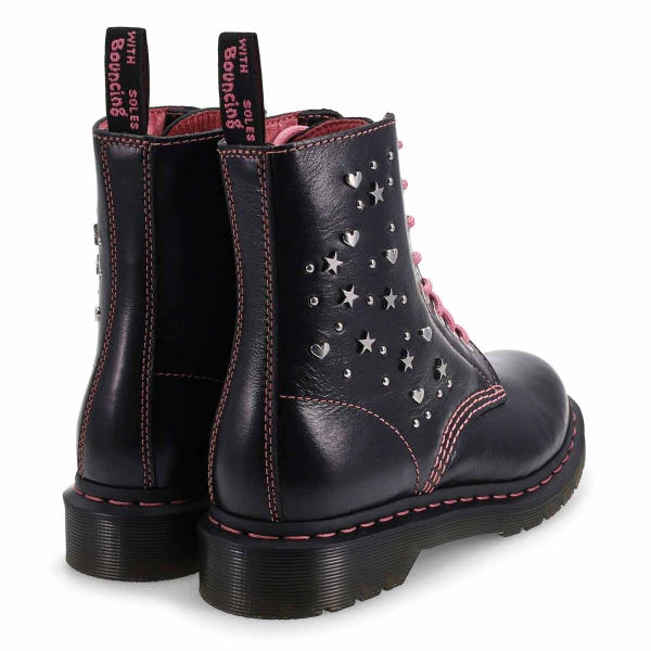Botte 1460 Hearts and Stars à 8 œillets pour femmes - Noir