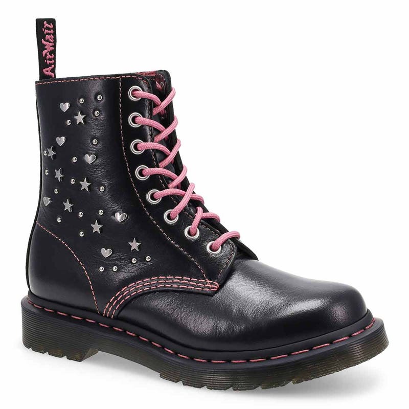 Botte 1460 Hearts and Stars à 8 œillets pour femmes - Noir