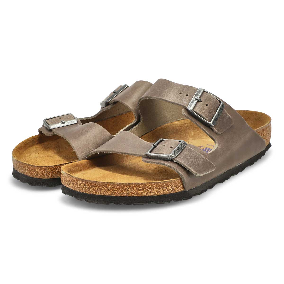 Sandale en cuir huilé à 2 brides avec assise souple ARIZONA SOFT OILED LEATHER, fer, hommes