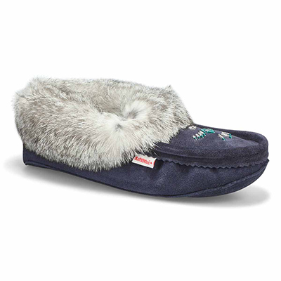 Lds Rabbit Fur SoftMocs - Navy