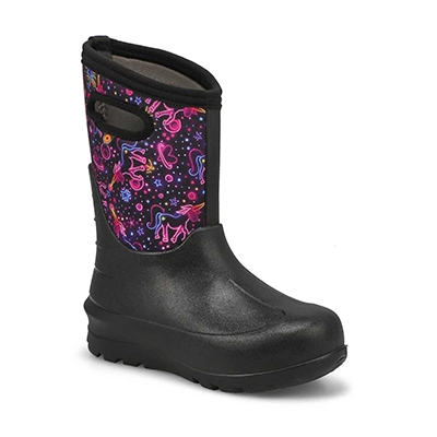 Grls Neo-Classic Neon Unicorn Waterproof Boot - Black/Multi