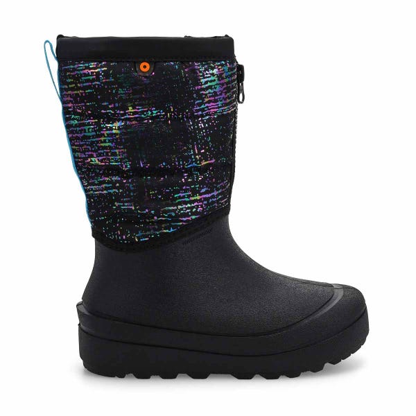 Kids'  Snow Shell Zip Metallic Stripes Waterproof Winter Boot - Black/Multi