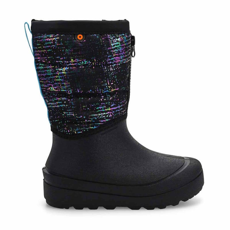 Kids'  Snow Shell Zip Metallic Stripes Waterproof Winter Boot - Black/Multi
