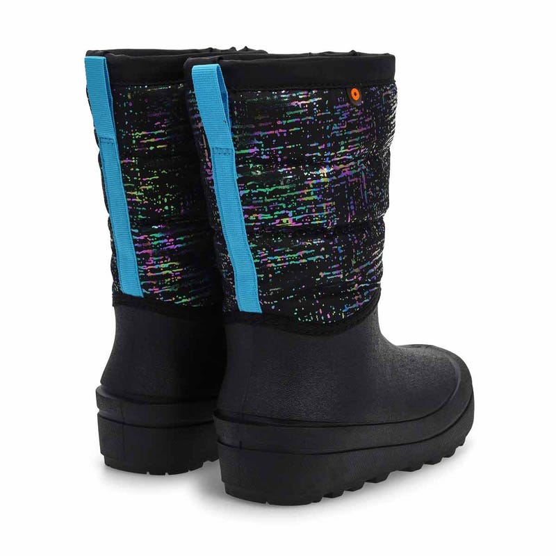 Kids'  Snow Shell Zip Metallic Stripes Waterproof Winter Boot - Black/Multi