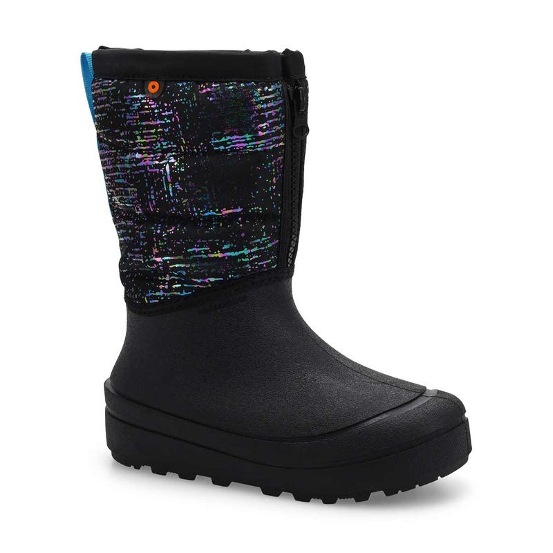 Kids'  Snow Shell Zip Metallic Stripes Waterproof Winter Boot - Black/Multi