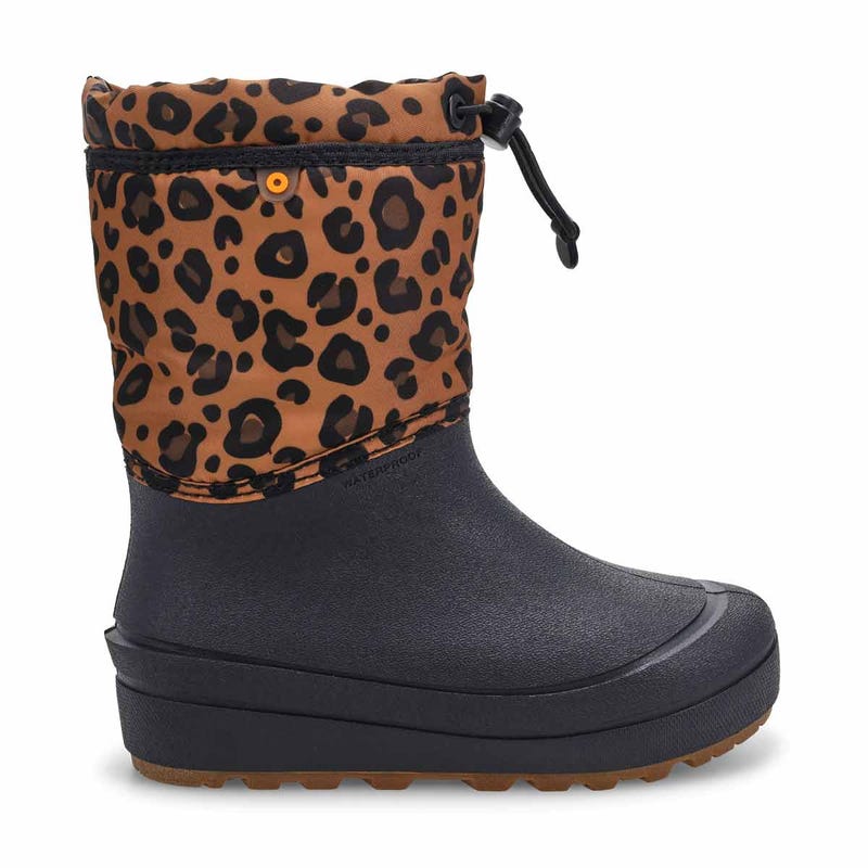 Girls'  Snow Shell Leopard Winter Boot - Black/Multi