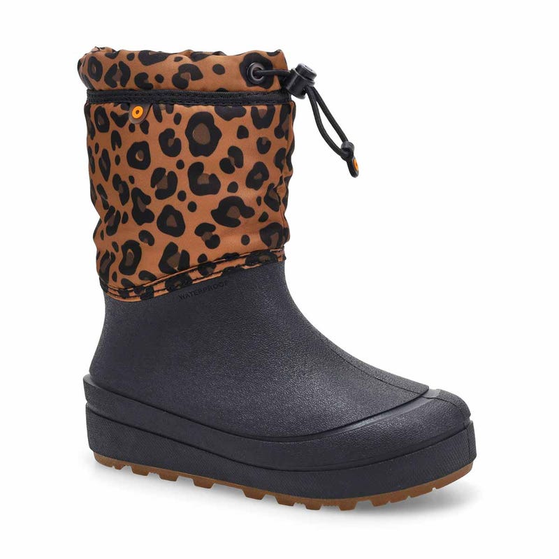 Girls'  Snow Shell Leopard Winter Boot - Black/Multi