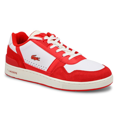 Mns T-Clip Leather Lace Up Fashion Sneaker - White/Red