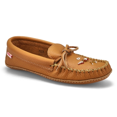 Lds Double Sole Moccasin / Beads - Tan