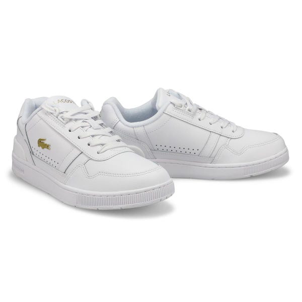 Women's T-Clip Lace Up Fashion Sneaker - White/Gold